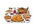Thanksgiving Feast Illustration with Fruits and Turkey Royalty Free Stock Photo