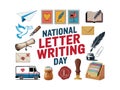National Letter Writing Day Illustration with Mail and Stationery Elements Royalty Free Stock Photo
