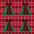 Christmas Plaid Tartan Pattern with Elegant Red Bow and Christmas Tree Royalty Free Stock Photo