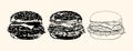Vintage Black Burger Set Illustration â Hand-Drawn Cheeseburger Vector Royalty Free Stock Photo