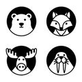 Bold black and white animal avatars vector icon collection. Royalty Free Stock Photo