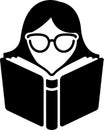 Silhouette of Woman in Glasses Reading Book Icon Vector. Royalty Free Stock Photo