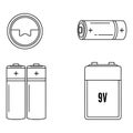 Battery types vector illustration: aa aaa c d volt cell button power energy alkaline lithium icon set Royalty Free Stock Photo