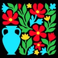 Colorful floral art print with vase and flowers for home decor and wall art illustration style Royalty Free Stock Photo
