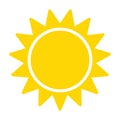 Shining sun with rays icon for weather design, hot temperature, sunshine symbol. Yellow sun star icon for summer, sunlight. Royalty Free Stock Photo