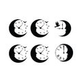 Broken Moon Clock Silhouette with birds flying crescent moon face. Royalty Free Stock Photo