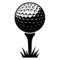 A black and white graphic of a golf ball on a tee with grass at the bottom of the image design Royalty Free Stock Photo