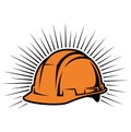 An orange construction hard hat with black outline and radiating lines on a white background image Royalty Free Stock Photo