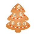 Gingerbread Christmas tree cookie decorated with white and red icing. Winter holidays or food theme. Royalty Free Stock Photo