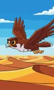 Cartoon Falcon Flying Over Desert Dunes Royalty Free Stock Photo