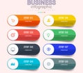 Business infographic featuring eight colorful steps arranged in two columns Royalty Free Stock Photo