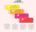 Four-step infographic design template features a stair-step layout with numbered sections Royalty Free Stock Photo