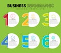 Business infographic design template with six numbered sections on a green background. Royalty Free Stock Photo