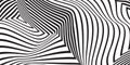 Black and white optical illusion design with wavy, distorted lines creating a dynamic, three-dimensional effect. Royalty Free Stock Photo