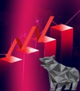Bearish stock market concept with red descending arrows and data columns against a dark, gradient background. Royalty Free Stock Photo