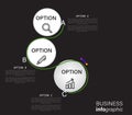 Business infographic featuring three circular options on a dark background. Royalty Free Stock Photo