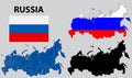 Maps and flag of Russia. The flag features horizontal stripes of white, blue, and red. Royalty Free Stock Photo