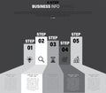 Infographic featuring a five-step process with columns on a dark background. Royalty Free Stock Photo
