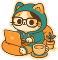 Cozy Cat Programmer with Laptop and Coffee Vector Illustration Royalty Free Stock Photo
