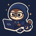 Cute Hoodie Developer Character Coding at Night Vector Illustration Royalty Free Stock Photo