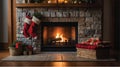 Cozy Christmas Fireplace Scene (AI generated) Royalty Free Stock Photo