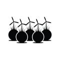 Wind turbines rising from grass spheres icon set Royalty Free Stock Photo