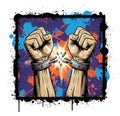 illustration featuring two hands breaking free from iron shackles Royalty Free Stock Photo