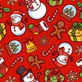 Festive Holiday Icons Red Background Christmas Wrapping Paper Royalty Free Stock Photo