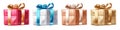 Realistic 3D Gift Box Icon Set with Hearts, Snowflakes, and Stars Patterns on White Background Royalty Free Stock Photo