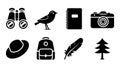 Nature exploration equipment, bird, and tree vector icon illustration graphic. Royalty Free Stock Photo