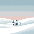 Serene Winter Cottage in a Minimalist Snowy Landscape Royalty Free Stock Photo
