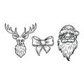Deer, bow and santa icon set vector Royalty Free Stock Photo