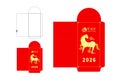 Chinese New Year 2026 Red Packet or Ang Pow with Golden Horse Illustration with Chinese word. Royalty Free Stock Photo
