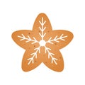 Gingerbread Christmas cookie in the shape of star decorated with white icing. Winter holidays or food theme Royalty Free Stock Photo
