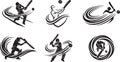 black and white vector illustrations of cricketers in various batting poses Royalty Free Stock Photo
