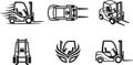 stylized black and white illustrations of forklifts in various orientations Royalty Free Stock Photo