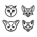 Clean Outline Vector Heads, Geometric Animal Logo Elements. Royalty Free Stock Photo