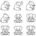 Cartoon Elephant Icons Set - Vector Line Art Royalty Free Stock Photo