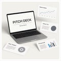 Laptop Pitch Deck Mockup Modern Business Presentation Template with Market Financial Slides Royalty Free Stock Photo