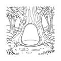 Line art illustration of a whimsical forest scene featuring large, stylized trees with distinct branches Royalty Free Stock Photo