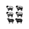 Farm fresh sheep silhouettes with mountain and tree scenes desig. Royalty Free Stock Photo