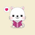 Adorable Cartoon Cat Reading a Book for Back to School Theme Royalty Free Stock Photo