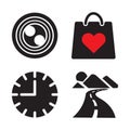 Modern commerce and travel icons with a red heart accent. Royalty Free Stock Photo
