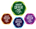 Special Offer Polygon Labels , Up to 70% Off, Colorful Discount Tags Vector, up to 70%, 60%, 50%, 25% Royalty Free Stock Photo