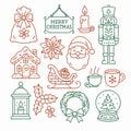 Vintage Christmas Doodle Icons Collection with Santa Nutcracker Gifts and Winter Elements Royalty Free Stock Photo