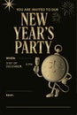 Black and Gold New Years Party Poster with Walking Moon Character and Retro Lettering Royalty Free Stock Photo