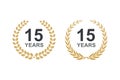 15th anniversary laurel wreath. 15 years anniversary floral laurel wreath. 15 years celebration label vector Royalty Free Stock Photo