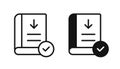 Book download icon. E book download icon. Down arrow on book with tickmark concept Royalty Free Stock Photo
