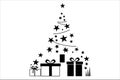 Stylized Christmas tree illustration composed of various black stars forming a triangular shape Royalty Free Stock Photo