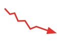 Red arrow going down stock icon on white background. Bankruptcy, financial market crash icon for your web site. Royalty Free Stock Photo